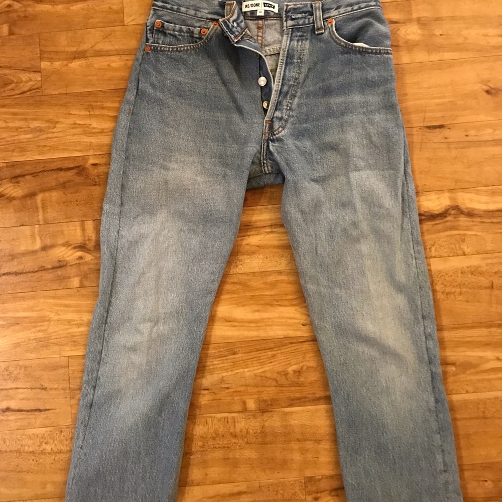 Re/Done high rise crop blue jeans